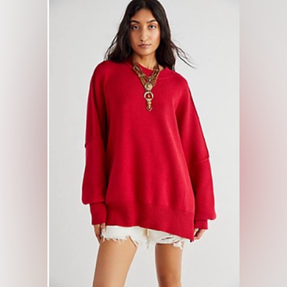 Free People Easy Street Tunic Sweater in Fuego Rosa L